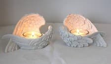 Image of HEAVENLY ANGEL WINGS TEA LIGHT HOLDERS,WHITE,VOTIVE ORNAMENT,BEAUTIFUL MEMORIAL
