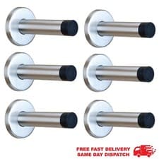 Image of DOOR STOP WALL MOUNTED DOOR STOPPER SATIN STAINLESS STEEL CHROME RUBBER STOPS UK