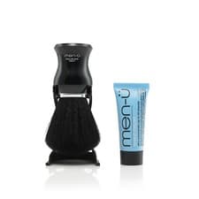 Image of men-u Pro Black Synthetic Bristle Shaving Brush with Stand and Shave Cream