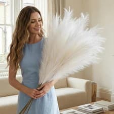 Image of Artificial Pampas Grass 3 Stems 116cm White Large Faux Flowers Tall Vase Decor