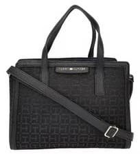 Image of Tommy Hilfiger Black Tote with Geometric Design and Versatile Strap New W/ Tags