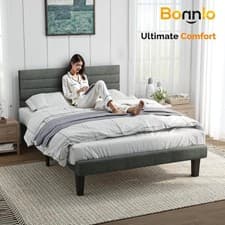 Image of ⭐4FT6 Double Upholstered Bed Frame Platform Bed Slat Suppor with Headboard UK⭐