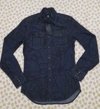 Image of G-Star Raw 3301 Slim Fit Stretch Denim Shirt Allover Graphic Print Men’s Size XS
