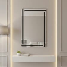 Image of Triple Stripes Wall Mirror Rectangular Glass Frame Large Black & Silver 90x60 Cm