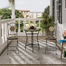 Image of Garden Outdoor Bistro Set Mosaic Table & 2 Chairs Patio Dining Balcony Furniture