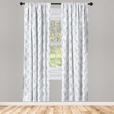 Image of Flamingo Curtains 2 Panel Set Palm Trees Pink Birds