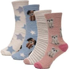 Image of A2Z Ladies Socks 4 Pack Chenille Novelty Gripper Socks Winter Warm Xmas Socks