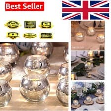 Image of 12-Pack Silver Tealight Candle Holders - Mercury Glass for Weddings & Parties