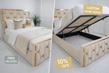 Image of Luxury Ottoman Storage Bed Gold Frame Gas Lift Custom Mattress customise colour