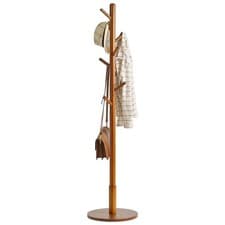 Image of Wooden Coat Tree Stand 8 Hooks Adjustable Freestanding Hallway Clothes Hanger