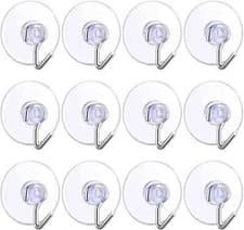 Image of 12Pcs Clear Plastic Suction Cup Hooks for Glass Window, Bathroom, Shower Towel