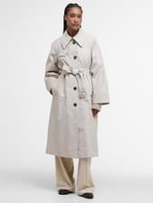 Image of NEW Barbour Robyn Oversized Showerproof Trench Coat Mist/Hessian Tartan Size 14