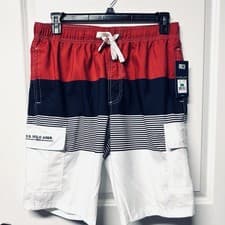 Image of U.S. Polo Assn. Mens Large 34-36 Swim Trunks Shorts NEW Red White Blue MSRP $44