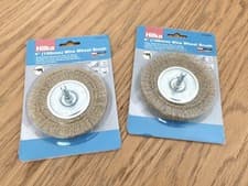 Image of Hilka Wire Wheel Brush Flat 4" 100mm Brass Plated 1/4" Shank Paint/Rust 2 Pieces