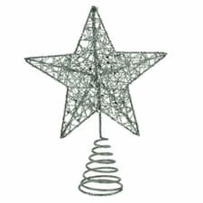 Image of Gisela Graham Silver Christmas Star Tree Topper Feature - Shiny Tree Decoration
