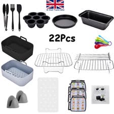 Image of 22Pcs Air Fryer Accessories Set Baking Pan Grill Rack Pizza Tray Silicone Liner