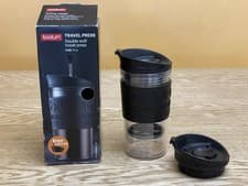 Image of Bodum K11102-01 Travel Press Set Coffee Maker with Extra Lid, Black, 0.35 L