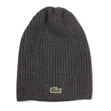 Image of Lacoste Mens Beanie Hat Grey Ribbed Wool RB3504