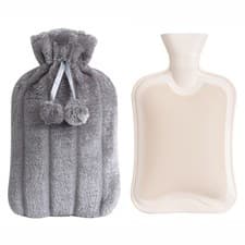 Image of Large 2L Natural Rubber Hot Water Bottle With Warm Faux Fur Fleece Knitted Cover