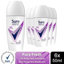Image of 6x Sure Women Motion Sense AP Deodorant Rollon 72H Nonstop, Pure Fresh - 50ml
