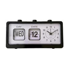 Image of Vintage Retro Quartz Alarm Clock Flip Calendar Clock Day Date Time DisplayClock
