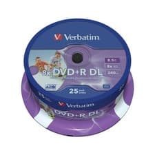 Image of Verbatim DVD+R DL 8.5 GB 8x No ID Wide Printable Tub of 25 Discs (43667)