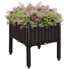 Image of Outsunny Elevated Flower Bed Vegetable Herb Planter Plastic, Brown