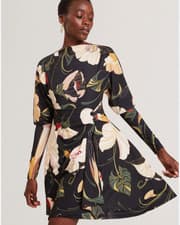 Image of TED BAKER Dress Womens TB 2 UK 10 Lazira Black Floral Printed Wrap Style NEW