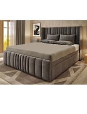 Image of Ottoman Storage Gas Lift Winged Bed Frame Velvet Upholstered