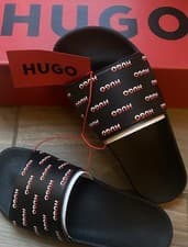 Image of BRAND NEW Hugo Boss Italian Made Slides with Split - Logo Uppers