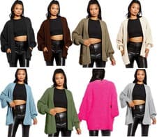 Image of Women Chunky Knitted Oversize Cardigan Ladies Balloon Sleeve Long Short Cardigan