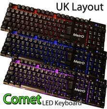 Image of Metro Comet Backlit Wired Gaming Keyboard UK Layout Compact 3 Colour Mechanical