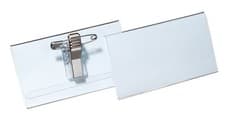 Image of Durable Name Badge 40 x 75 mm with Combi Clip Transparent | Pack of 25 Badges