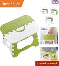Image of Space-Saving Kitchen & Bathroom Folding Step Stool with Carry Handle in Green