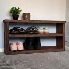 Image of Rustic Shoe Bench - Handmade Wooden Shoe Rack – Shoe Storage Organizer for Entry