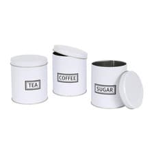 Image of 3pc Round Tea Coffee Sugar Storage Set Metal Airtight Kitchen Canister Jars Pots