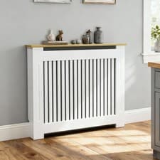 Image of 92cm Tall Wood Texture Top Radiator Cover Shelf Cabinet Modern MDF Wood Slat XL