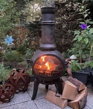 Image of Tall Garden Fire Pit Outdoor Patio Solid Steel Cast Iron Log Burner Heater NEW