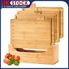 Image of 4 Bamboo Index Chopping Board Set Wooden Food Cutting Blocks Cooks Professional