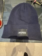 Image of Hugo Boss Men's Beanie Hat Navy Fine Wool Made In Italy