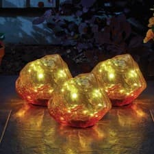 Image of Set of 3 Solar Powered Stone Lights Decorative Glass Rock LED Garden Decorations