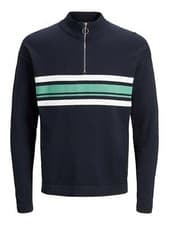 Image of Jack and Jones Men's Quarter-Zip Long Sleeve High Neck Knitted Striped Jumpers