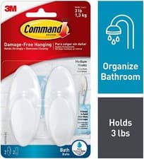 Image of 2x 3M Command Water Resistant Medium Shower Hooks Bath Hooks With Strips