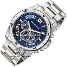 Image of NEW MICHAEL KORS MK8437 BRECKEN NAVY BLUE SILVER GOLD WATCH - BRAND NEW IN BOX