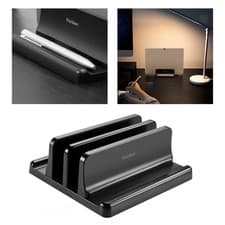 Image of 2-Slots Vertical Laptop Holder Laptop Stand with Width Adjustable Black for Desk