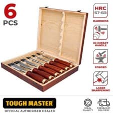 Image of 6pc Wood Chisel Set for Woodworking Steel Sharp Blade Ash-Wood Handle Steel Cap