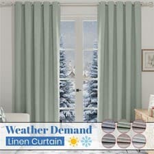 Image of Linen Style 100% Blackout Curtains Eyelet Ring Top Thermal Curtains + Tie Backs