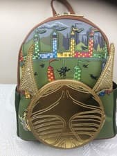 Image of Loungefly Harry Potter Backpack Golden snitch Quidditch Green mini Vegan