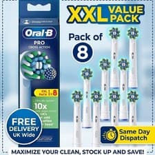 Image of New Oral-B PRO Cross Action Replacement Electric Toothbrush Heads White 8 x Pack