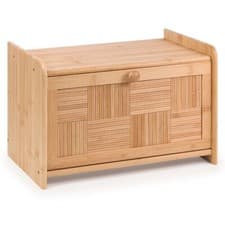 Image of Natural Bamboo Bread Bin Loaf Storage Drop Down Front Lid